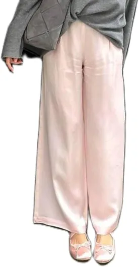 UAURORAO Satin Pants for Women Dressy Silk Wide Leg Lounge Pants Elastic Drawstring Casual Long Flowy Trousers