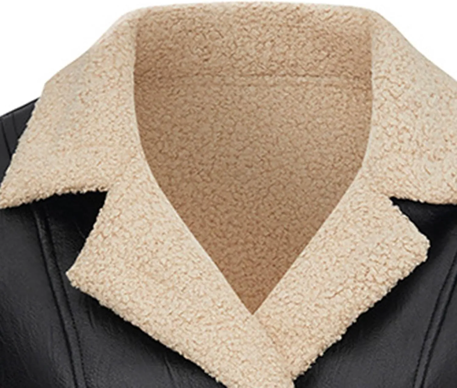 Women Faux Leather Jacket Cropped Black Moto Jacket Thicken Fleece Lined Parka Winter Shearling Fluffy Coat