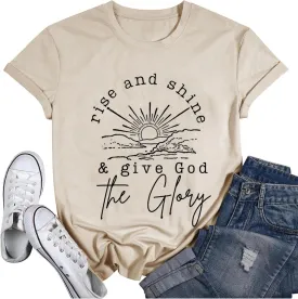 Women Mountain Sunrise Adventure Shirt Hiking Camping Workout T Loose Fit Activewear Rise and Shine Give God The Glory Shirt