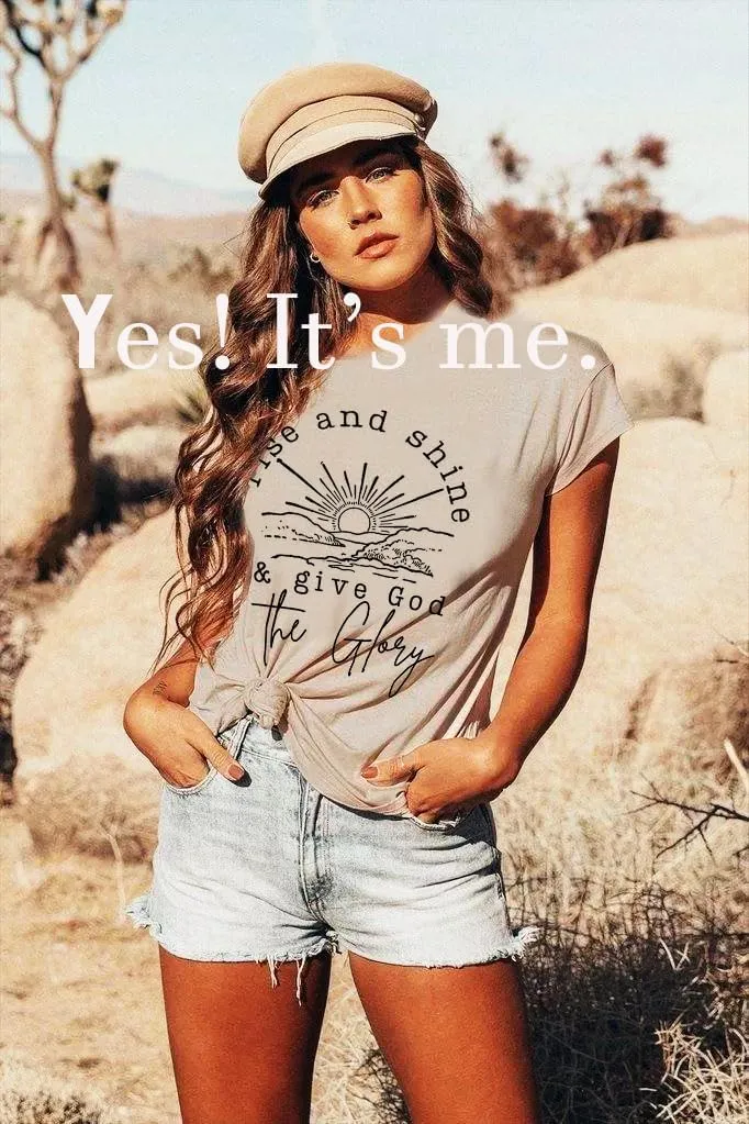 Women Mountain Sunrise Adventure Shirt Hiking Camping Workout T Loose Fit Activewear Rise and Shine Give God The Glory Shirt