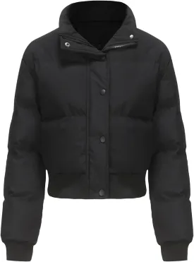 Women's Cropped Puffer Jackets Trendy Long Sleeve Zipper Down Jacket 2024 Winter Warm Quilted Short Down Coat Pockets