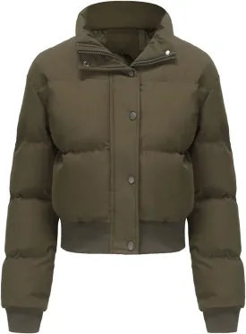 Women's Cropped Puffer Jackets Trendy Long Sleeve Zipper Down Jacket 2024 Winter Warm Quilted Short Down Coat Pockets