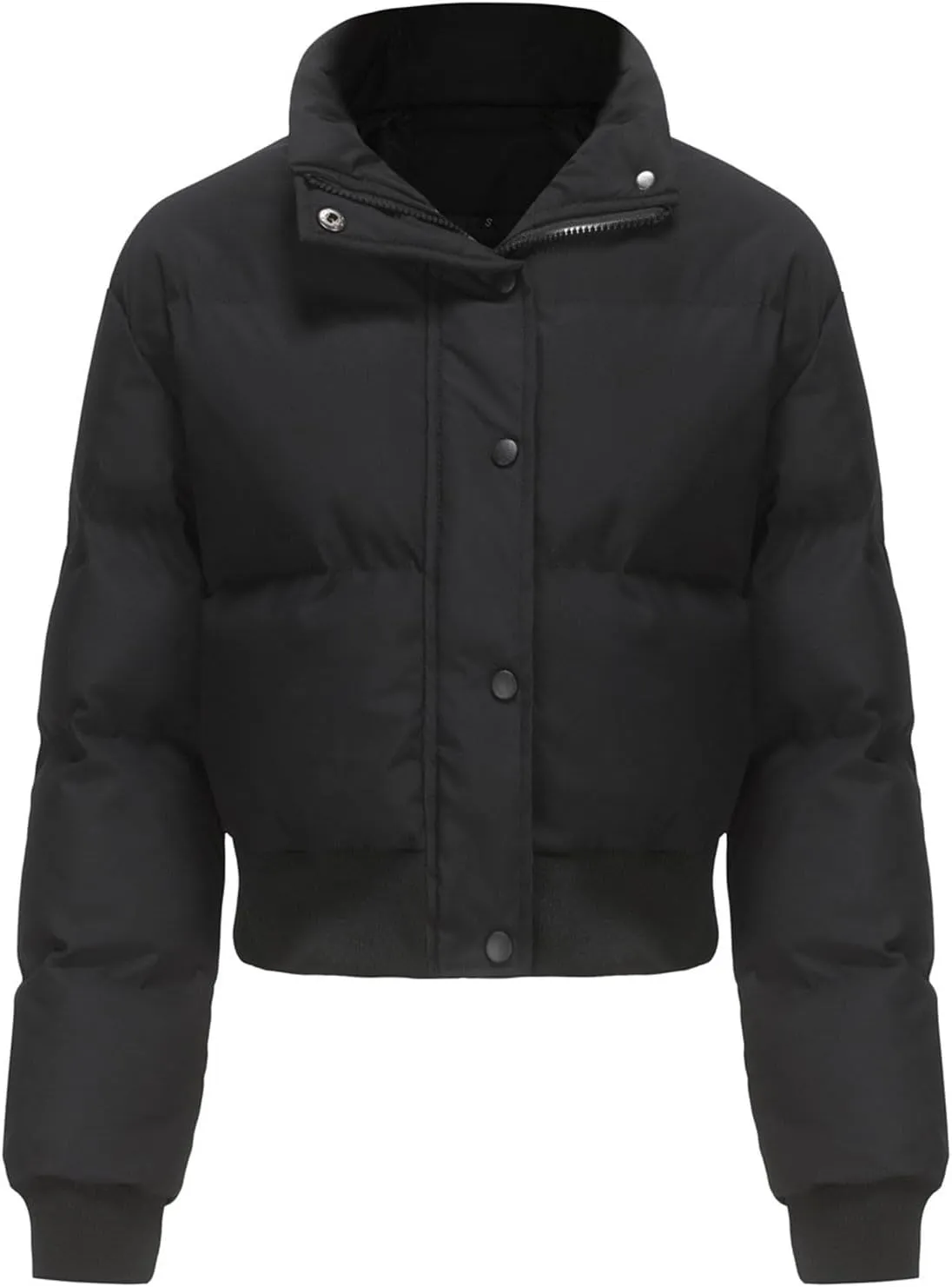 Women's Cropped Puffer Jackets Trendy Long Sleeve Zipper Down Jacket 2024 Winter Warm Quilted Short Down Coat Pockets