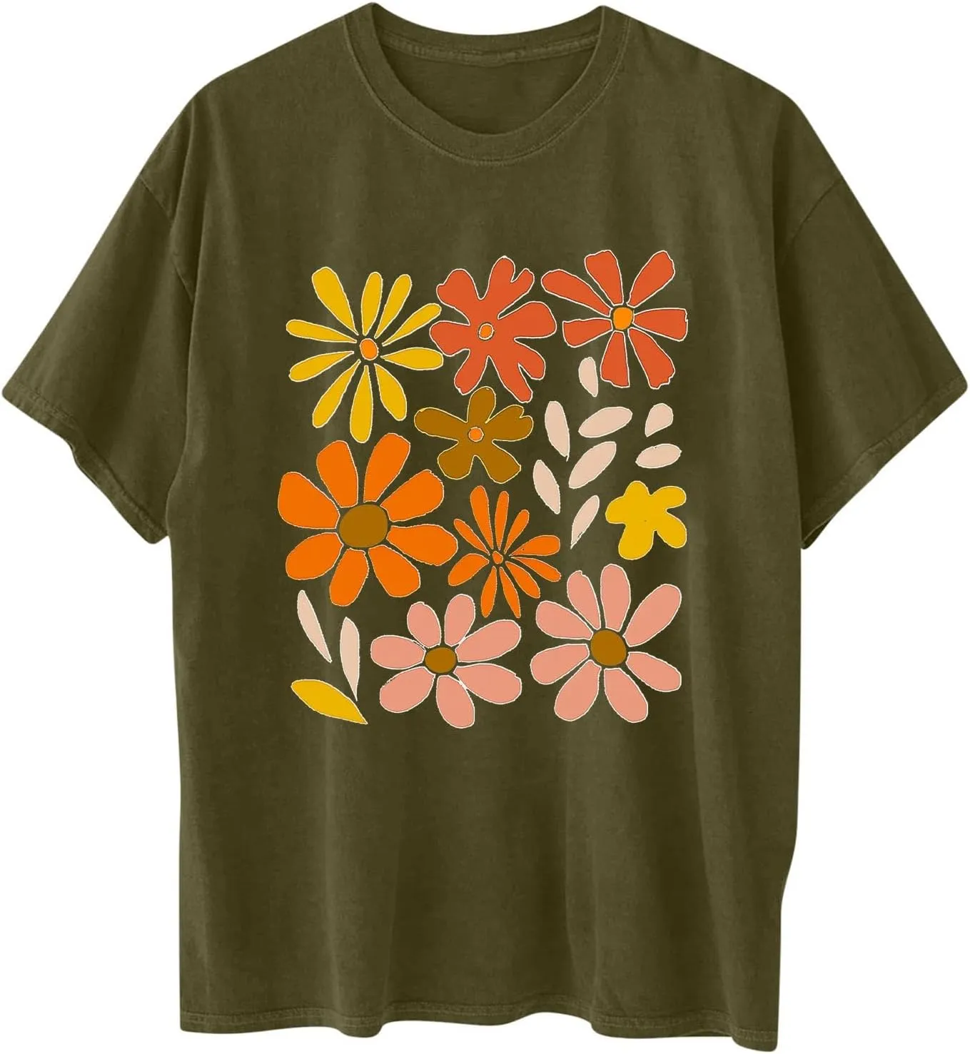 Women's Oversized T Shirts Summer Fashion Floral Print Short Sleeve Tops Casual Crewneck Loose Tees