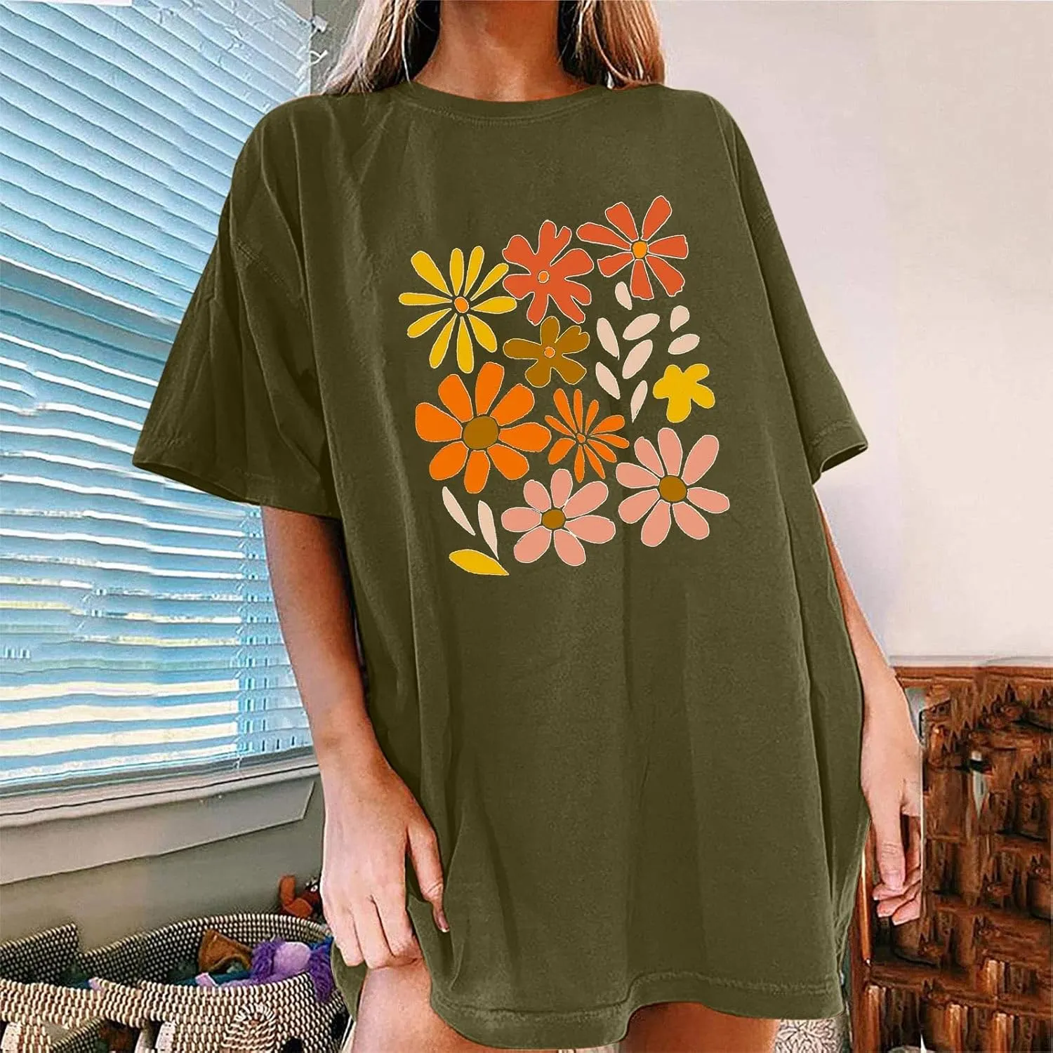 Women's Oversized T Shirts Summer Fashion Floral Print Short Sleeve Tops Casual Crewneck Loose Tees