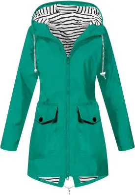Women's Raincoat Windbreaker Zipper Hoodies Rain Jacket Waterproof Lightweight Outdoor Rain Coat Hooded Trench Coats