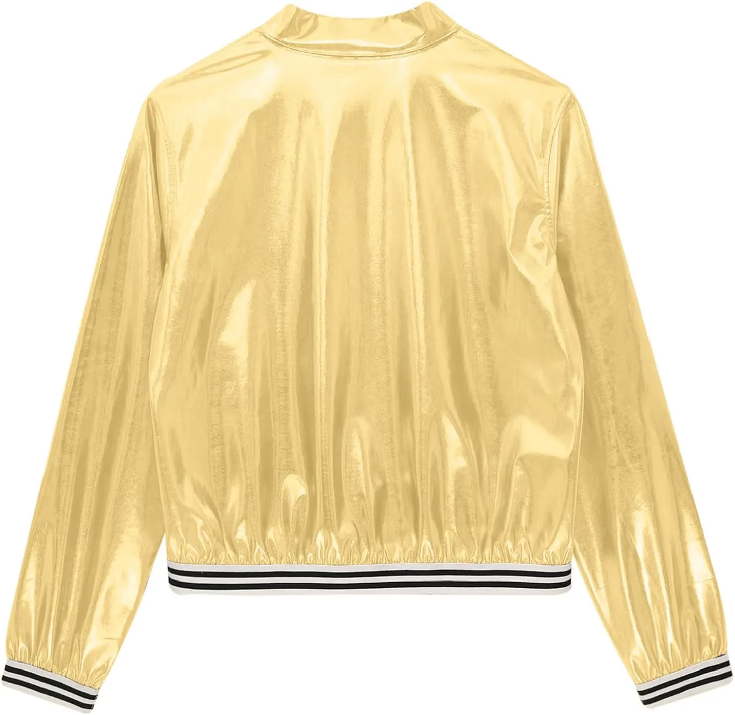 Women's Sparkly Holographic Jackets Front Zip Long Sleeve Elastic Striped Bands Cute Jackets