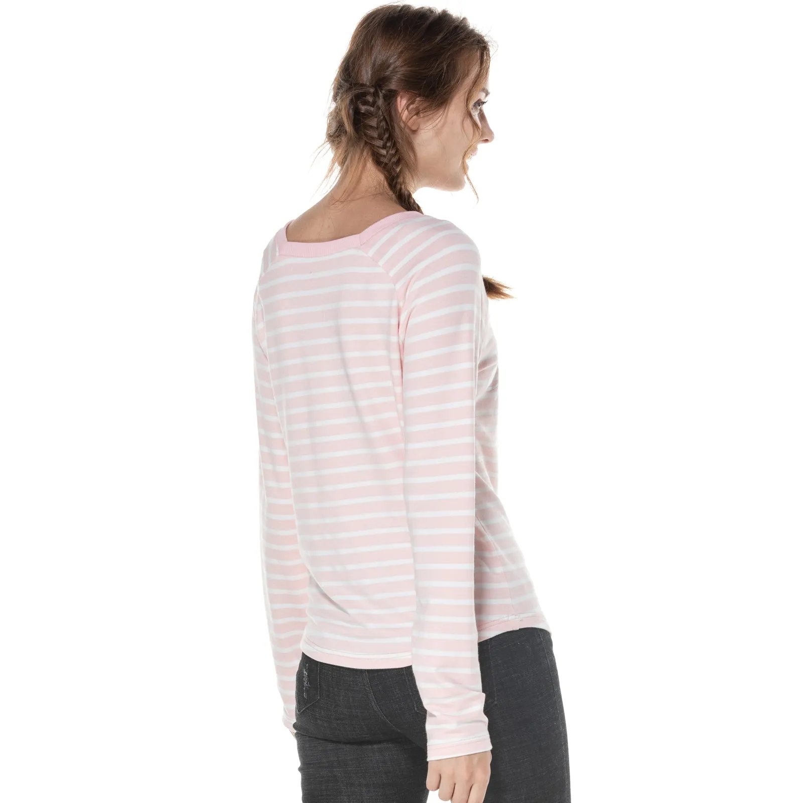 Women's Stripe Raglan Sweatshirt S M L XL Pink Navy Grey