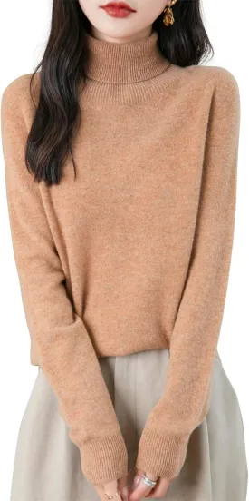 Women's Turtleneck 100% Merino Wool 2025 First-Line Ready to Wear Fall Winter Seamless Knit Pullover Sweater