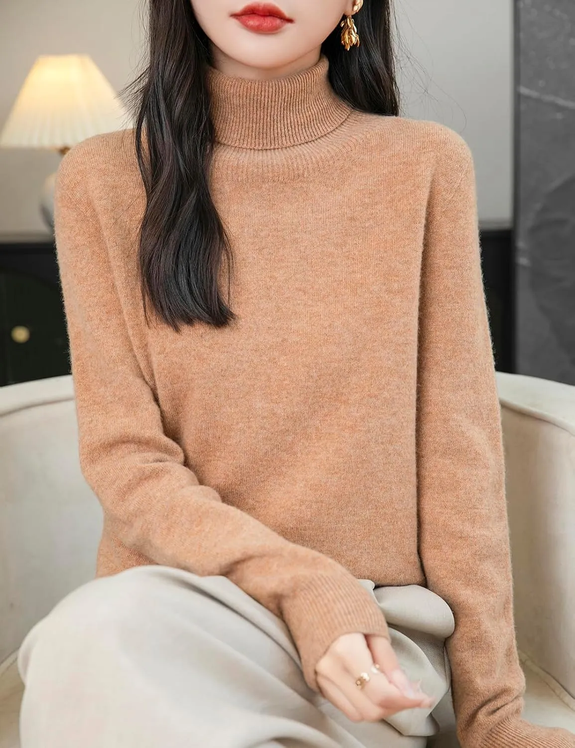 Women's Turtleneck 100% Merino Wool 2025 First-Line Ready to Wear Fall Winter Seamless Knit Pullover Sweater