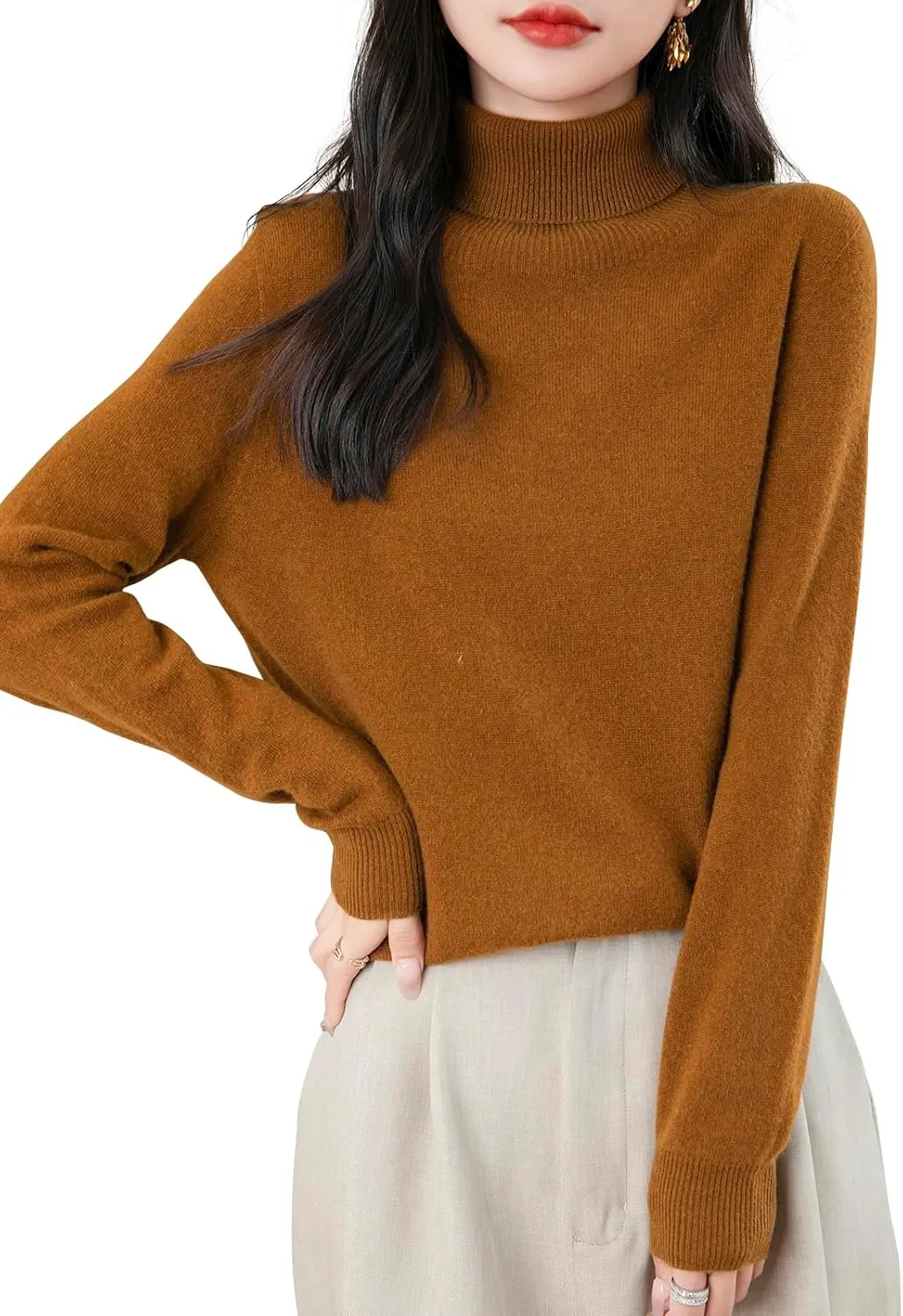 Women's Turtleneck 100% Merino Wool 2025 First-Line Ready to Wear Fall Winter Seamless Knit Pullover Sweater