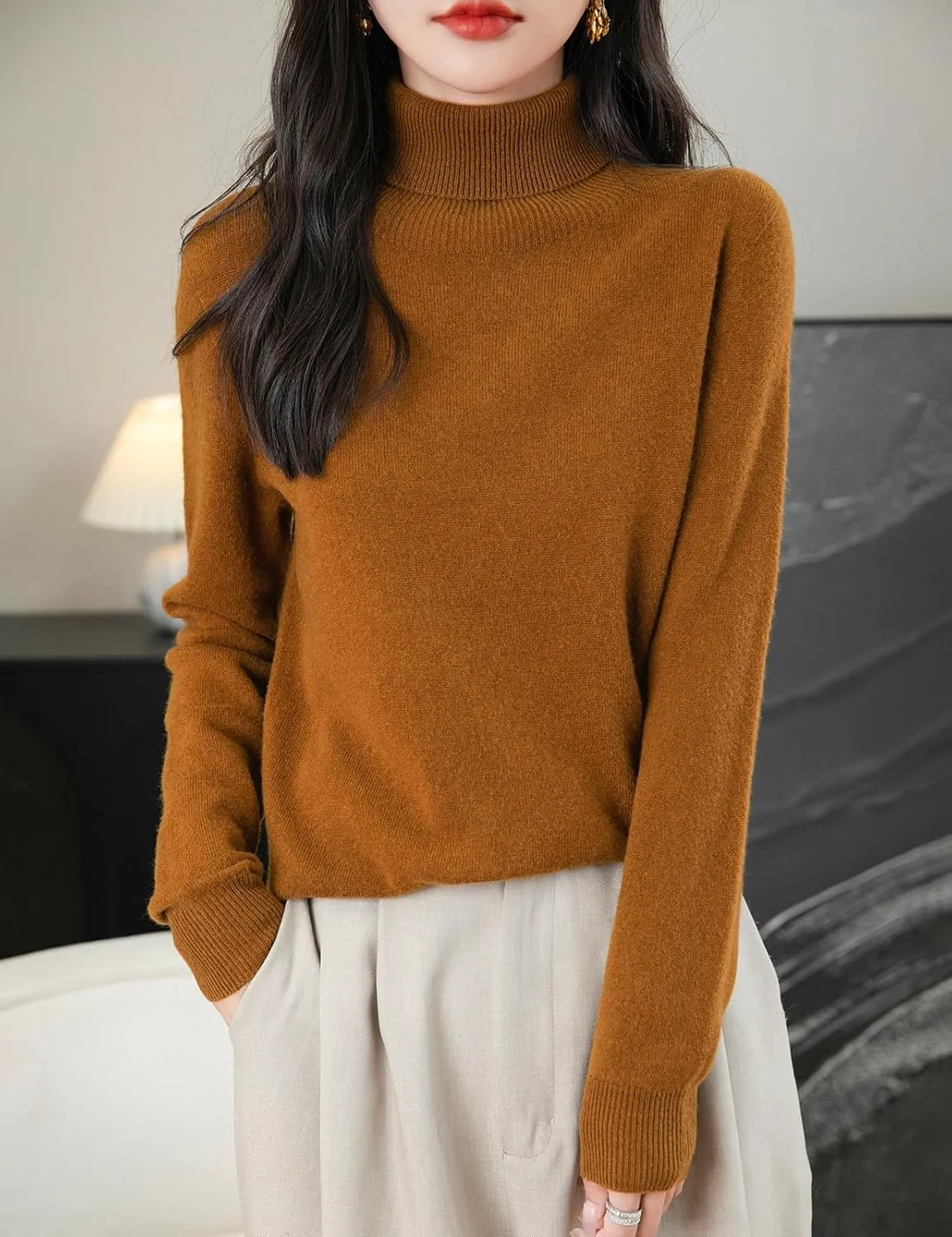 Women's Turtleneck 100% Merino Wool 2025 First-Line Ready to Wear Fall Winter Seamless Knit Pullover Sweater