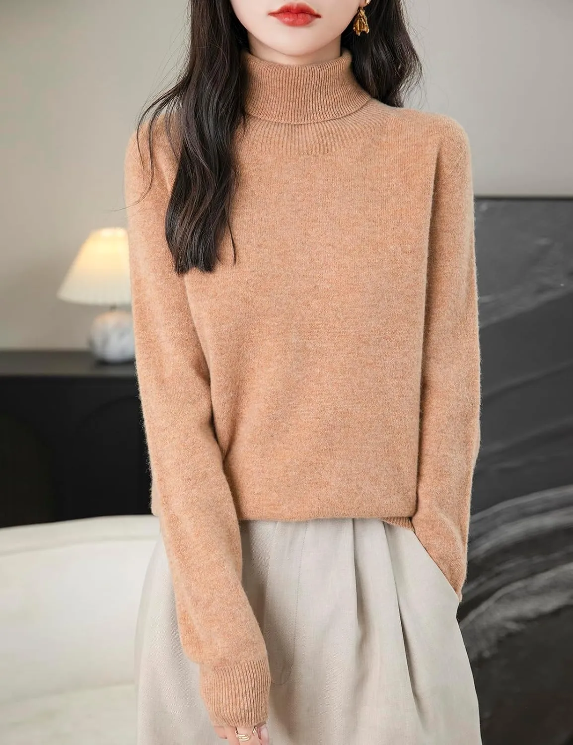 Women's Turtleneck 100% Merino Wool 2025 First-Line Ready to Wear Fall Winter Seamless Knit Pullover Sweater
