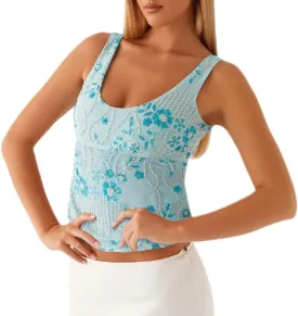 Y2K Sequin Cami Top for Women Sparkle Glitter Low Cut Tank Top Pearl Floral Sleeveless Crop Top Streewear