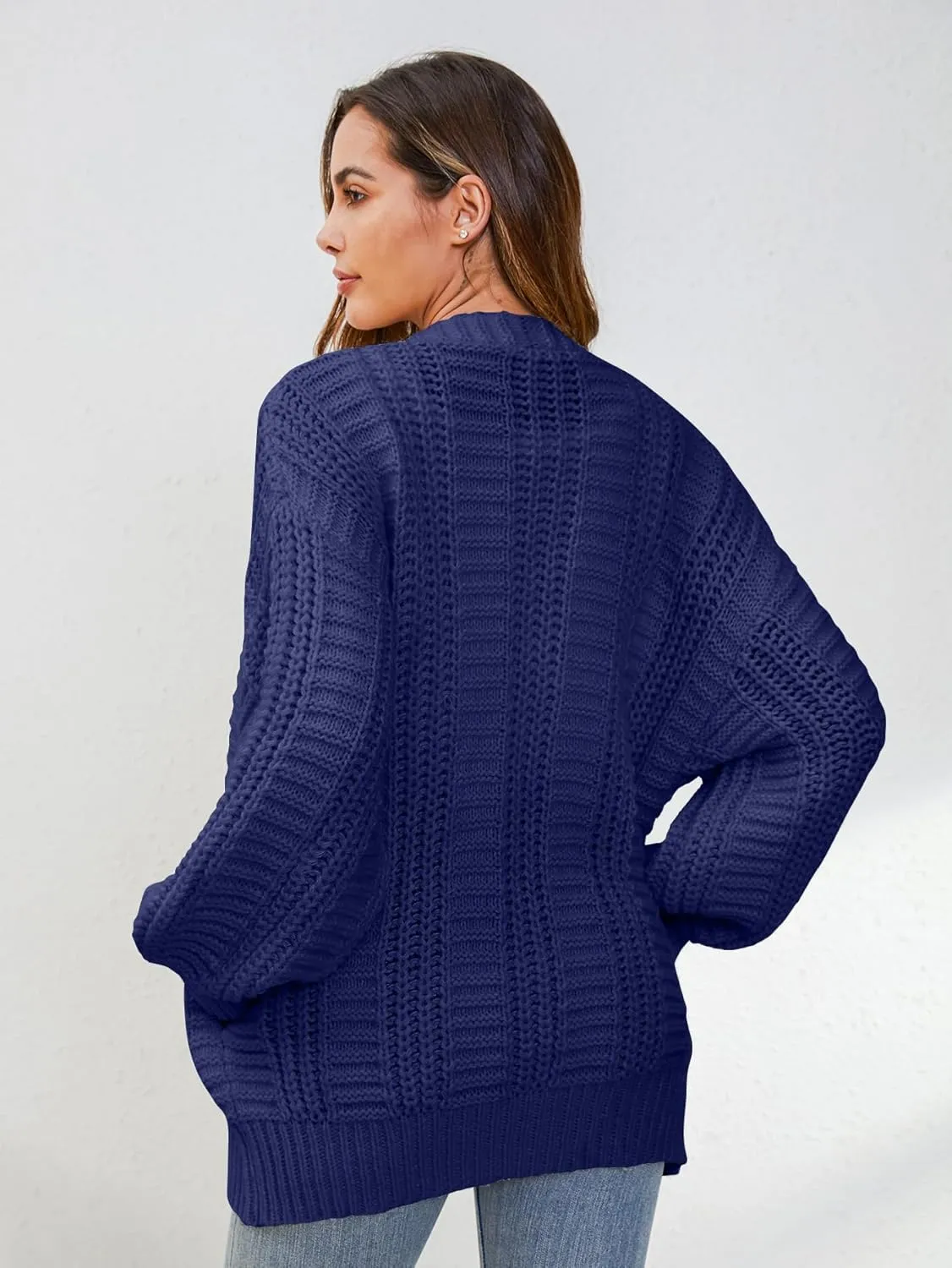 YKR Cardigan Sweaters for Women Oversized Chunky Open Front Lantern Sleeve Knit Button Down Sweaters Fall Winter 2024