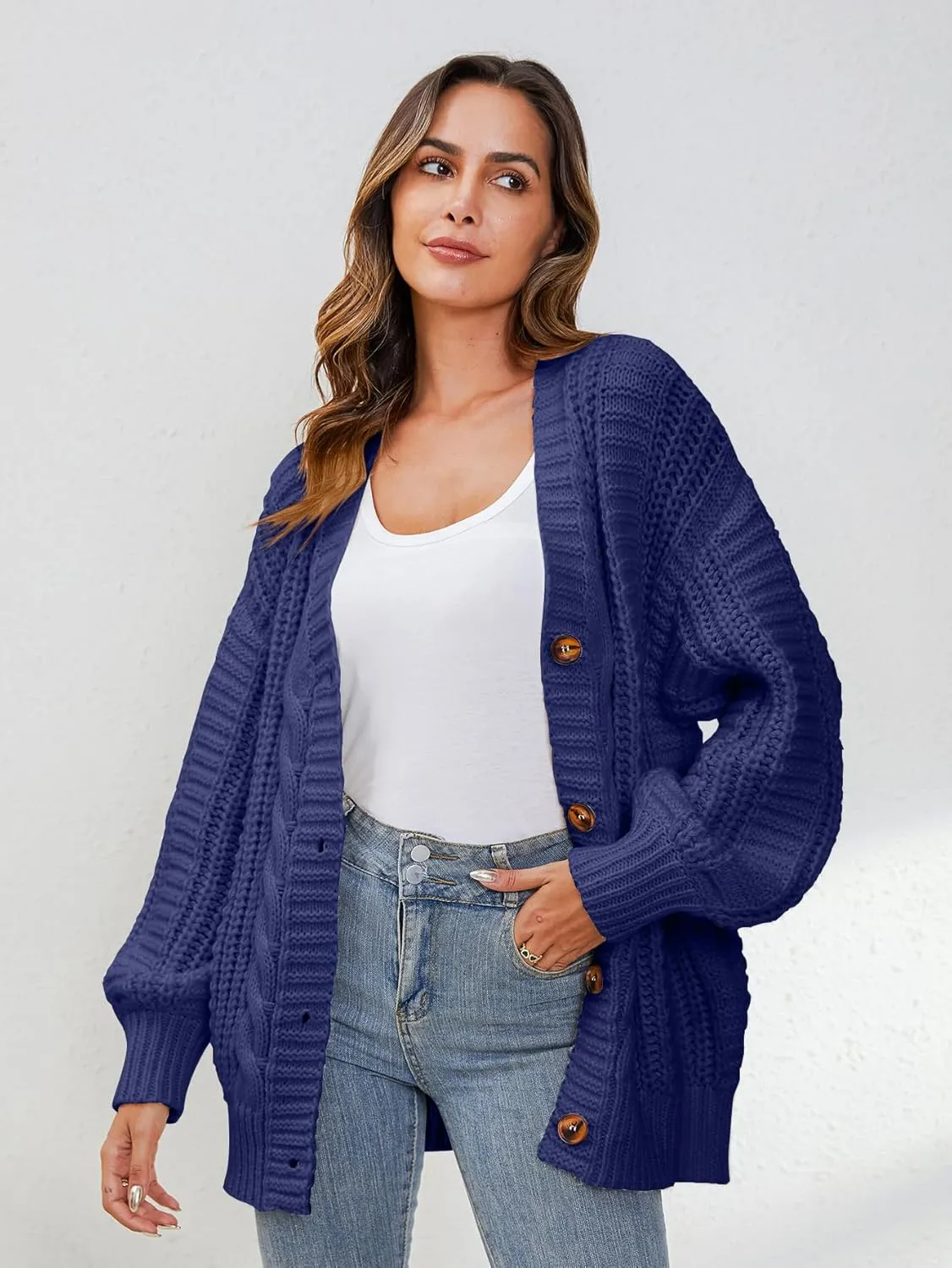 YKR Cardigan Sweaters for Women Oversized Chunky Open Front Lantern Sleeve Knit Button Down Sweaters Fall Winter 2024