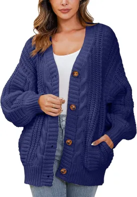 YKR Cardigan Sweaters for Women Oversized Chunky Open Front Lantern Sleeve Knit Button Down Sweaters Fall Winter 2024