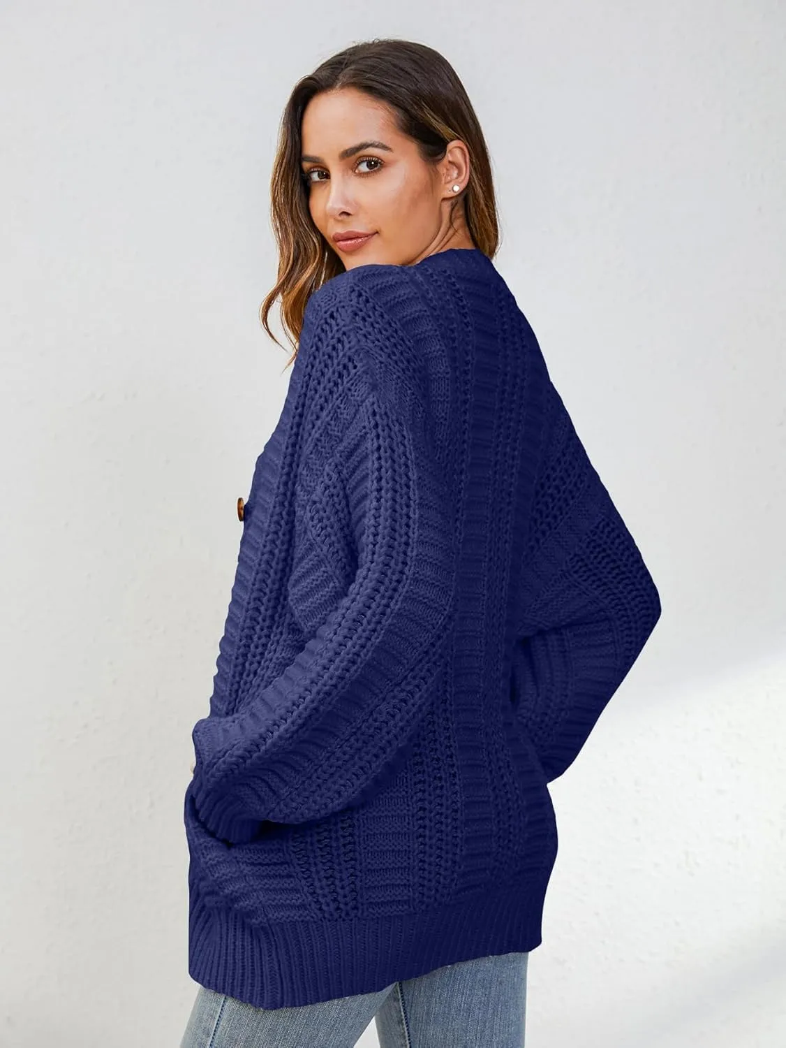 YKR Cardigan Sweaters for Women Oversized Chunky Open Front Lantern Sleeve Knit Button Down Sweaters Fall Winter 2024