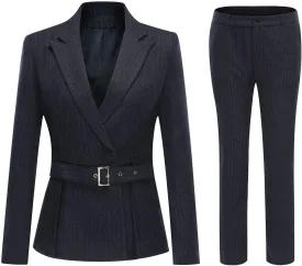 YUNCLOS Women's 2 Piece Office Lady Stripes Business Suit Set Slim Fit Blazer Jacket Pant